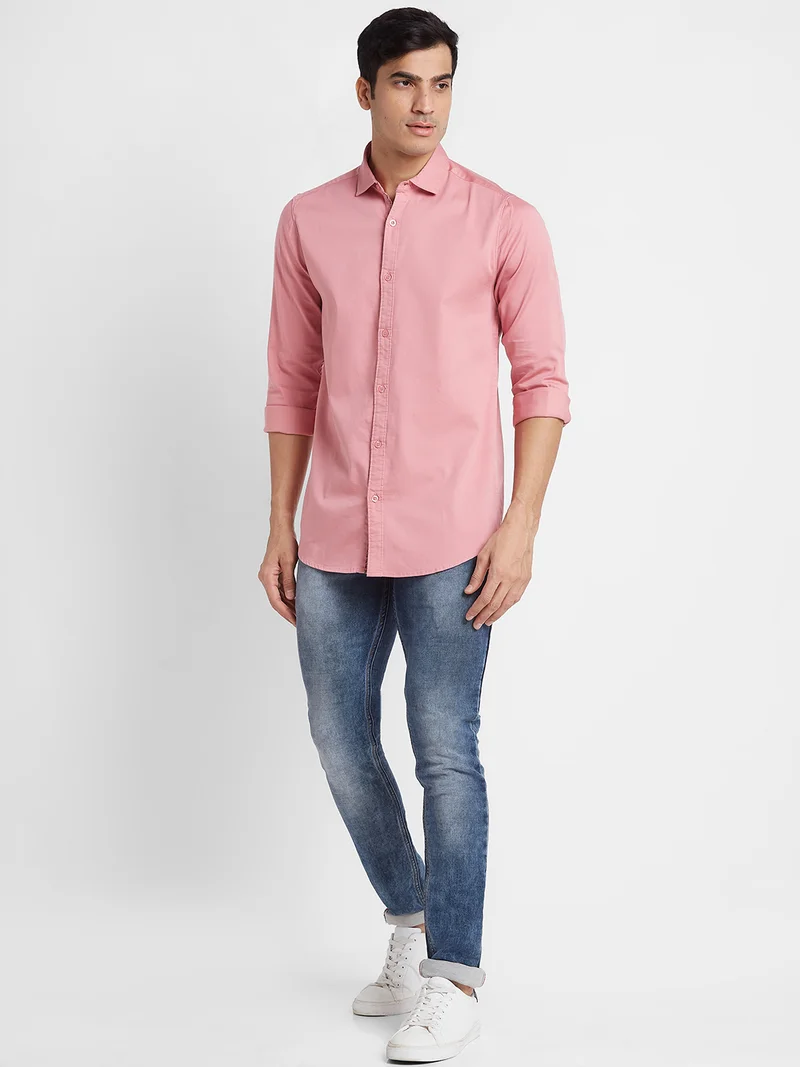 جلو باص قميص رجالي قطن سادة بقصة عادية كاجوال